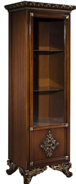 Casa Padrino Luxus Barock Vitrine Braun / Gold - Handgefertigter Massivholz Vitrinenschrank - Barock Wohnzimmer Möbel