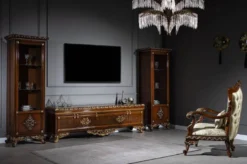 Casa Padrino Luxus Barock Vitrine Braun / Gold - Handgefertigter Massivholz Vitrinenschrank - Barock Wohnzimmer Möbel