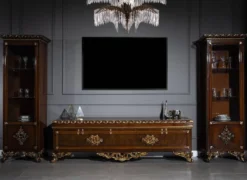 Casa Padrino Luxus Barock Vitrine Braun / Gold - Handgefertigter Massivholz Vitrinenschrank - Barock Wohnzimmer Möbel
