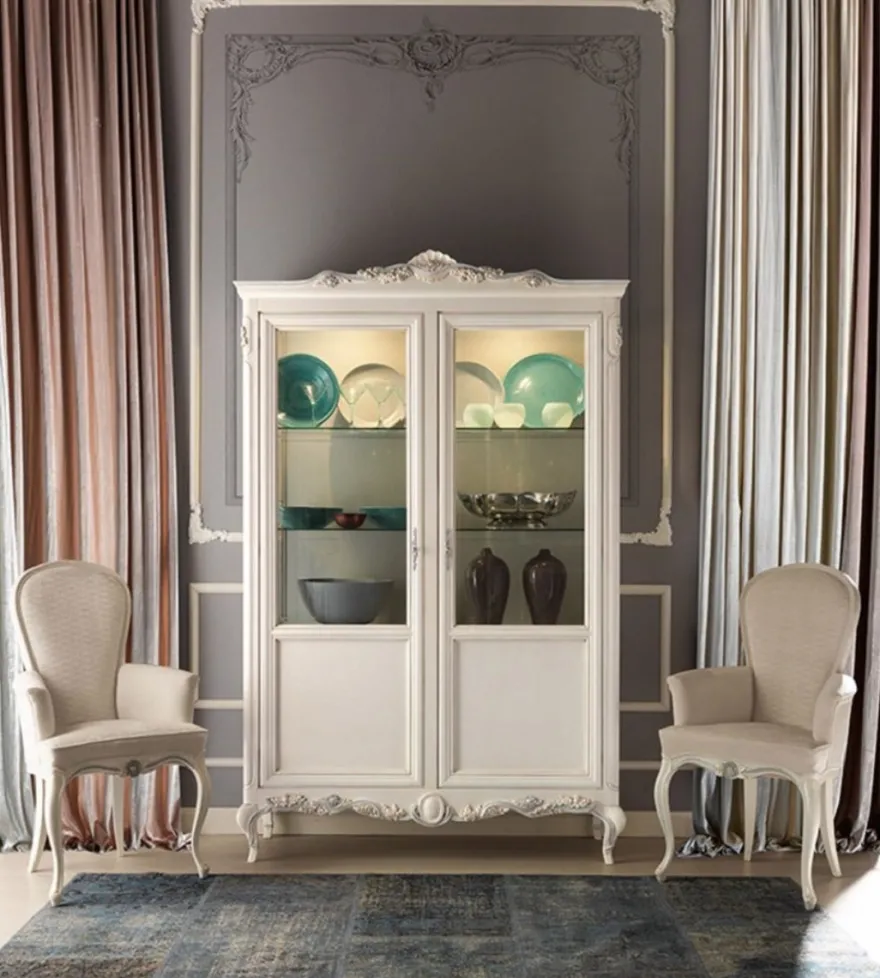 Casa Padrino Luxus Barock Vitrine Creme / Grau - Handgefertigter italienischer Barockstil Vitrinenschrank - Italienische Barock Möbel - Barockstil Möbel - Luxus Qualität - Made in Italy