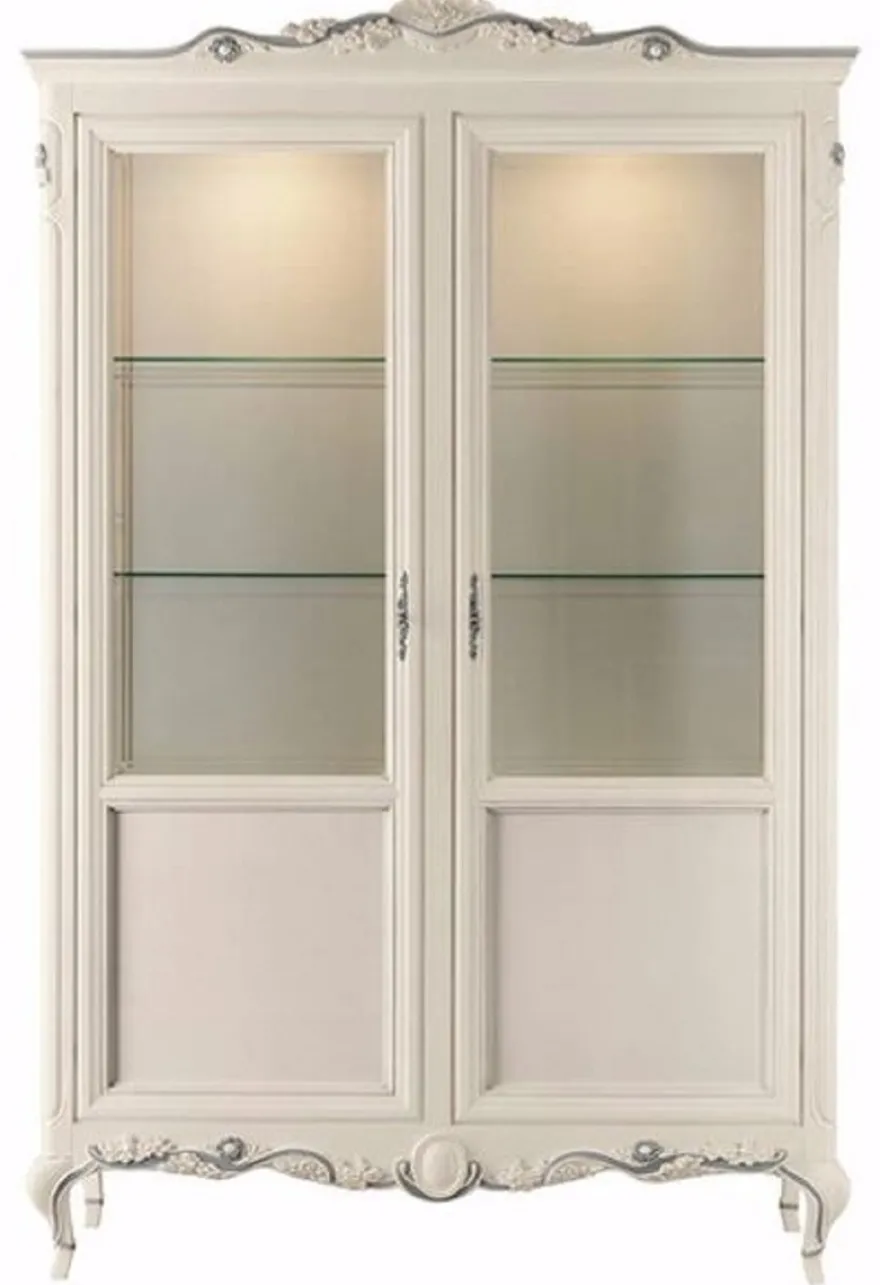 Casa Padrino Luxus Barock Vitrine Creme / Grau - Handgefertigter italienischer Barockstil Vitrinenschrank - Italienische Barock Möbel - Barockstil Möbel - Luxus Qualität - Made in Italy