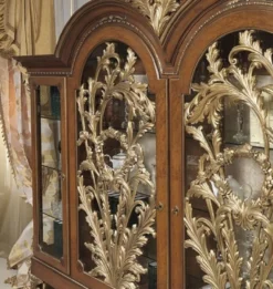 Casa Padrino Luxus Barock Vitrine Braun / Gold 308 x 50 x H. 242 cm - Edler Massivholz Vitrinenschrank mit 4 Türen - Hotel Restaurant Schloss Möbel - Luxus Qualität - Made in Italy