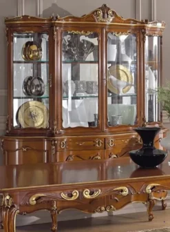 Casa Padrino Luxus Barock Vitrine Braun / Gold - Handgefertigter Vitrinenschrank mit 8 Türen und 2 Schubladen - Prunkvolle Barock Möbel - Luxus Qualität - Made in Italy