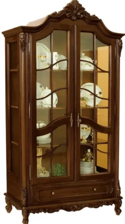 Casa Padrino Luxus Barock Vitrine Dunkelbraun - Prunkvoller Massivholz Vitrinenschrank mit 2 Glastüren und Schublade - Handgefertigte Barock Möbel - Edel & Prunkvoll