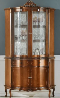 Casa Padrino Luxus Barock Vitrine Braun - Prunkvoller Barock Vitrinenschrank mit 4 Türen und Schublade - Barock Möbel - Luxus Qualität - Made in Italy