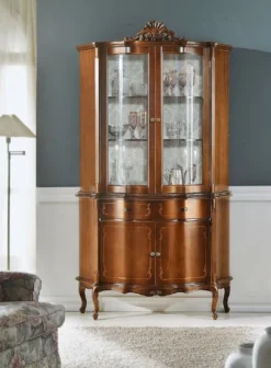 Casa Padrino Luxus Barock Vitrine Braun - Prunkvoller Barock Vitrinenschrank mit 4 Türen und Schublade - Barock Möbel - Luxus Qualität - Made in Italy