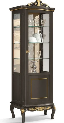 Casa Padrino Luxus Barock Vitrine Schwarz / Gold - Prunkvoller Barock Vitrinenschrank mit Glastür und 3 Glasregalen - Barock Möbel - Luxus Qualität - Made in Italy