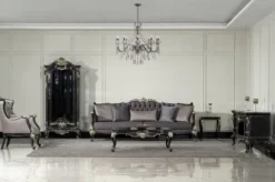 Casa Padrino Luxus Barock Vitrine Schwarz / Silber - Prunkvoller Massivholz Vitrinenschrank mit Glastür - Handgefertigte Barock Möbel - Edel & Prunkvoll