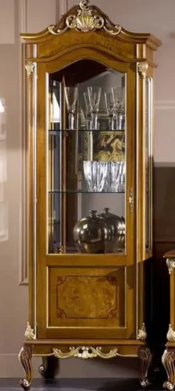 Casa Padrino Luxus Barock Vitrine Braun / Gold - Handgefertigter Massivholz Vitrinenschrank mit Tür - Prunkvolle Barock Möbel - Luxus Qualität - Made in Italy