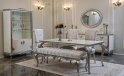 Casa Padrino Luxus Barock Vitrine Weiß / Silber 111 x 49 x H. 193 cm - Edler Massivholz Vitrinenschrank mit 4 Türen - Barock Möbel