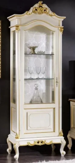 Casa Padrino Luxus Barock Vitrine Weiß / Gold - Handgefertigter Massivholz Vitrinenschrank mit Tür - Prunkvolle Barock Möbel - Luxus Qualität - Made in Italy