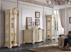 Casa Padrino Luxus Barock Vitrine Cremefarben / Gold - Handgefertigter Massivholz Vitrinenschrank mit Tür - Prunkvolle Barock Möbel - Luxus Qualität - Made in Italy