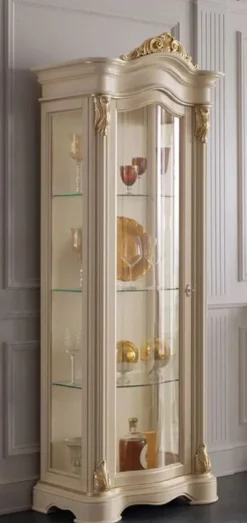Casa Padrino Luxus Barock Vitrine Cremefarben / Gold - Handgefertigter Massivholz Vitrinenschrank mit Tür - Prunkvolle Barock Möbel - Luxus Qualität - Made in Italy