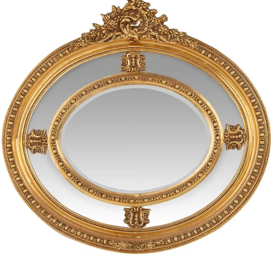 Casa Padrino Luxus Barock Wandspiegel Oval Gold 120 cm - Massiv und Schwer - Goldener Spiegel