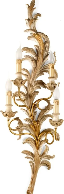 Casa Padrino Luxus Barock Wandleuchte Elfenbein / Antik Gold H. 106 cm - Made in Italy