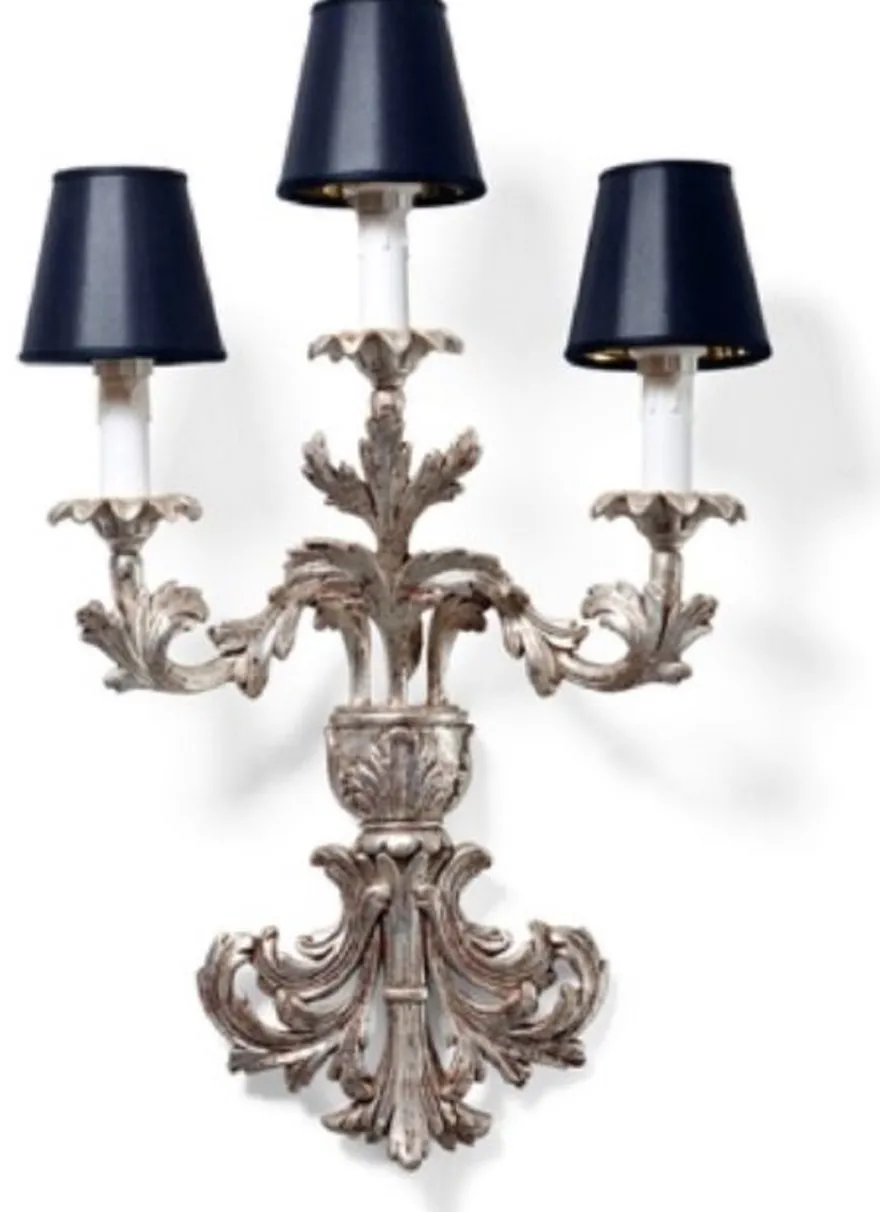 Casa Padrino Luxus Barock Wandleuchte Antik Silber / Weiß / Schwarz 13 x 16 x H. 56 cm - Prunkvolle Barockstil Wandlampe - Barock Leuchten - Luxus Qualität - Made in Italy