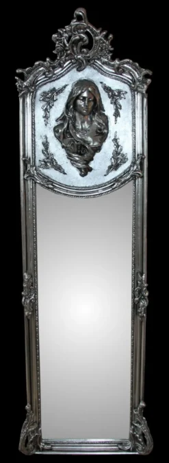 Casa Padrino Luxus Barock Wandspiegel Madonna Silber 175 x 55 cm - Massiv und Schwerer Antik Stil Spiegel