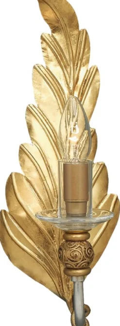 Casa Padrino Luxus Barock Wandleuchte Gold 16 x 16 x H. 40 cm - Elegante Metall Wandlampe in Blattform und dekorativer Kugel - Barock Leuchten