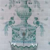 Casa Padrino Luxus Barock Wandbrunnen mit Fliesen Wandgemälde Weiß / Grün - Handgefertigt & Handbemalt - Luxus Qualität - Barock Hotel Garten Deko Accessoires