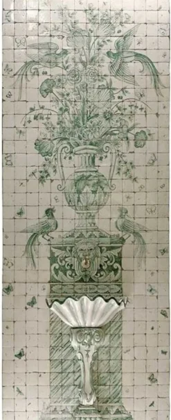Casa Padrino Luxus Barock Wandbrunnen mit Fliesen Wandgemälde Weiß / Grün - Handgefertigt & Handbemalt - Luxus Qualität - Barock Hotel Garten Deko Accessoires