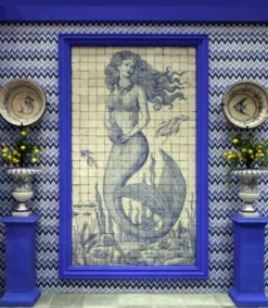 Casa Padrino Luxus Barock Wandgemälde Meerjungfrau Creme / Blau H. 280 cm - Barock Wanddeko
