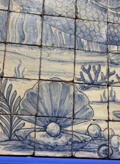 Casa Padrino Luxus Barock Wandgemälde Meerjungfrau Creme / Blau H. 280 cm - Barock Wanddeko