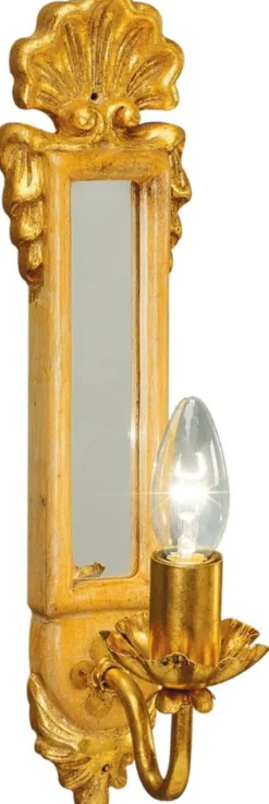 Casa Padrino Luxus Barock Wandleuchte Naturfarben / Antik Gold 10 x 16 x H. 40 cm - Elegante Wandlampe mit Spiegel - Barock Leuchten