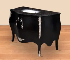Casa Padrino Luxus Barock Waschtisch Kommode Schwarz / Silber mit Marmorplatte - Luxus Barock Badezimmermöbel