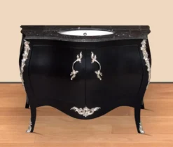 Casa Padrino Luxus Barock Waschtisch Kommode Schwarz / Silber mit Marmorplatte - Luxus Barock Badezimmermöbel
