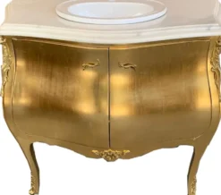 Casa Padrino Luxus Barock Waschtisch Kommode Gold mit Marmorplatte - Luxus Barock Badezimmermöbel