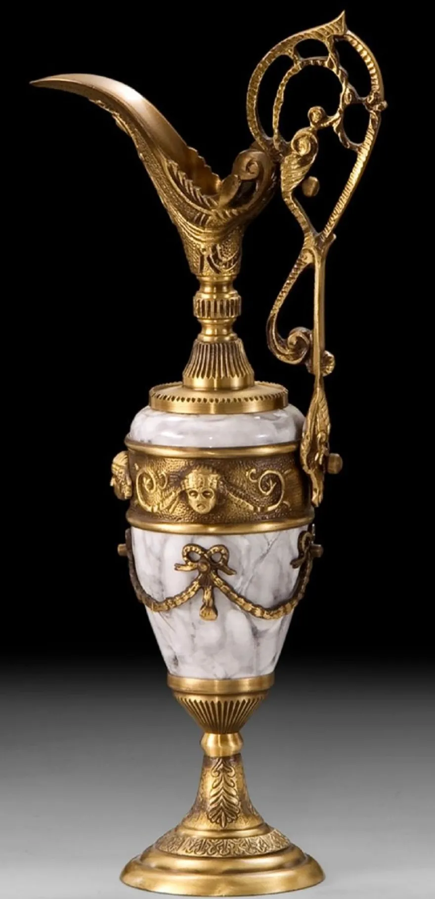 Casa Padrino Luxus Barock Weinkrug Gold / Weißgrau 16 x H. 39 cm - Handgefertigter Bronze Krug - Barock Deko Accessoires - Barock Interior - Barock Möbel - Edel & Prunkvoll