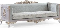 Casa Padrino Luxus Barock Wohnzimmer Set Türkis / Silber / Gold - 2 Sofas & 2 Sessel & 1 Couchtisch - Wohnzimmer Möbel im Barockstil - Edel & Prunkvoll