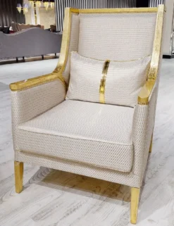 Casa Padrino Luxus Barock Wohnzimmer Sessel Weiß / Gold - Handgefertigter Barockstil Sessel mit elegantem Muster - Barock Wohnzimmer Möbel