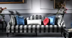 Casa Padrino Luxus Barock Wohnzimmer Set Silber / Schwarz - 2 Sofas & 2 Sessel & 1 Couchtisch & 2 Beistelltische - Wohnzimmer Möbel im Barockstil - Edel & Prunkvoll
