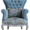 Casa Padrino Luxus Barock Wohnzimmer Sessel mit dekorativem Kissen Hellblau / Grau 85 x 87 x H. 108 cm - Barock Möbel - Edel & Prunkvoll