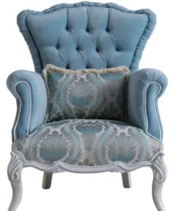 Casa Padrino Luxus Barock Wohnzimmer Sessel mit dekorativem Kissen Hellblau / Grau 85 x 87 x H. 108 cm - Barock Möbel - Edel & Prunkvoll