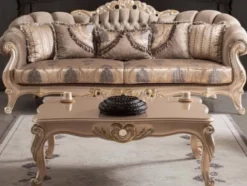 Casa Padrino Luxus Barock Wohnzimmer Sofa mit Kissen Taupe / Bronze / Gold 243 x 89 x H. 106 cm - Barock Möbel