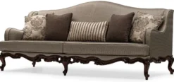 Casa Padrino Luxus Barock Wohnzimmer Sofa Silber / Braun - Handgefertigtes Barockstil Sofa mit dekorativen Kissen - Luxus Wohnzimmer Möbel im Barockstil - Barock Möbel - Edel & Prunkvoll
