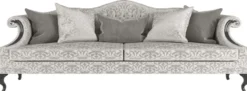 Casa Padrino Luxus Barock Wohnzimmer Sofa mit elegantem Muster Silber / Grau / Schwarz 255 x 100 x H. 97 cm - Wohnzimmer Möbel im Barockstil - Edel & Prunkvoll