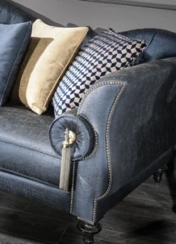 Casa Padrino Luxus Barock Wohnzimmer Sofa Blau / Silber / Schwarz 300 x 94 x H. 88 cm - Edel & Prunkvoll
