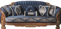Casa Padrino Luxus Barock Wohnzimmer Set Blau / Braun - 2 Sofas & 2 Sessel & 1 Couchtisch - Prunkvolle Wohnzimmer Möbel im Barockstil