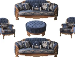 Casa Padrino Luxus Barock Wohnzimmer Set Blau / Braun - 2 Sofas & 2 Sessel & 1 Couchtisch - Prunkvolle Wohnzimmer Möbel im Barockstil