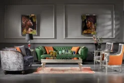 Casa Padrino Luxus Barock Wohnzimmer Set Lila / Grün / Silber - 2 Sofas & 2 Sessel & 1 Couchtisch - Handgefertigte Wohnzimmer Möbel im Barockstil - Edel & Prunkvoll
