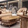 Casa Padrino Luxus Barock Wohnzimmer Set Gold / Braun / Gold - 2 Barock Sofas & 2 Barock Sessel & 1 Barock Couchtisch - Luxus Wohnzimmer Möbel im Barockstil - Barock Möbel - Edel & Prunkvoll