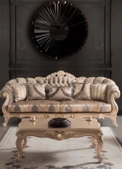 Casa Padrino Luxus Barock Wohnzimmer Set Taupe / Bronze / Gold - 2 Sofas & 2 Sessel & 1 Couchtisch - Wohnzimmer Möbel im Barockstil - Edel & Prunkvoll
