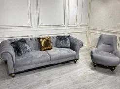 Casa Padrino Luxus Barock Wohnzimmer Möbel Set Hellgrau - 1 Sofa & 2 Sessel
