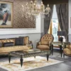 Casa Padrino Luxus Barock Wohnzimmer Set Gold / Schwarz - 1 Sofa & 2 Sessel & 1 Couchtisch & 1 Beistelltisch - Prunkvolle Barock Möbel - Luxus Qualität