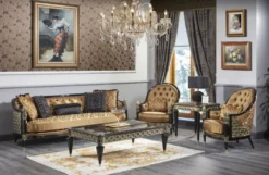 Casa Padrino Luxus Barock Wohnzimmer Set Gold / Schwarz - 1 Sofa & 2 Sessel & 1 Couchtisch & 1 Beistelltisch - Prunkvolle Barock Möbel - Luxus Qualität