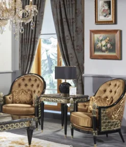 Casa Padrino Luxus Barock Wohnzimmer Set Gold / Schwarz - 1 Sofa & 2 Sessel & 1 Couchtisch & 1 Beistelltisch - Prunkvolle Barock Möbel - Luxus Qualität
