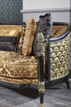 Casa Padrino Luxus Barock Wohnzimmer Set Gold / Schwarz - 1 Sofa & 2 Sessel & 1 Couchtisch & 1 Beistelltisch - Prunkvolle Barock Möbel - Luxus Qualität